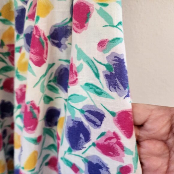 Vtg 70's Fit Flare Midi Shirt Dress Floral Colorful Collar Women M Retrolook - Picture 10 of 14